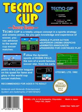 Tecmo Cup - Soccer Game (USA) box cover back